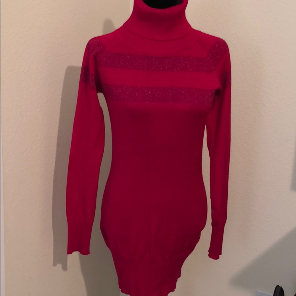 Pink turtleneck sweater dress